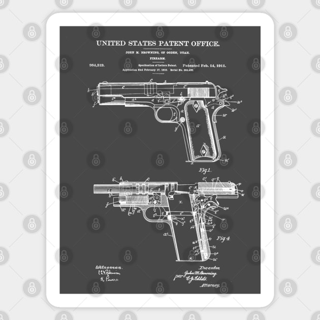 Firearm Colt 1911 Patent White Sticker by Luve